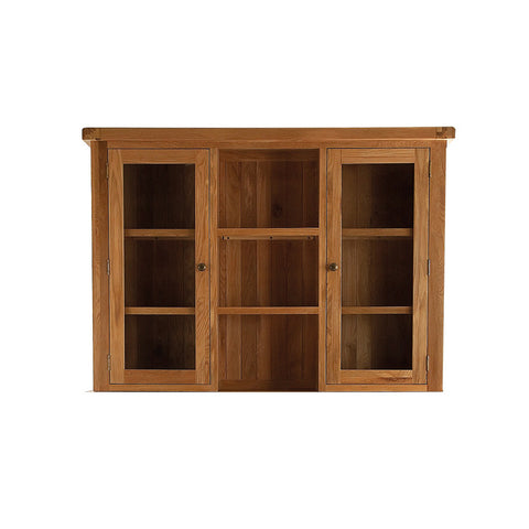 Oakham Oak Dresser Top - Large with Glazed Doors (goes with 2 Door, 6 Drawer Sideboard)